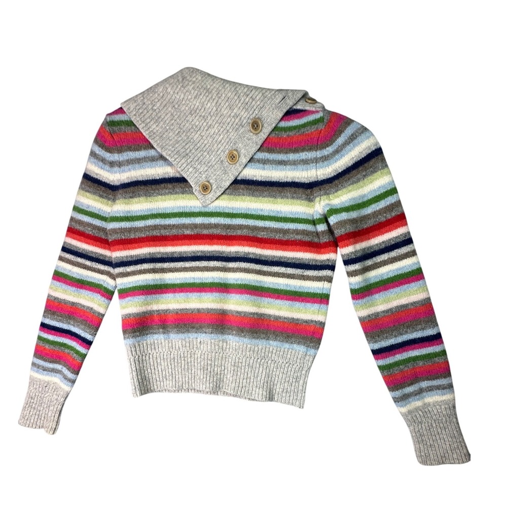 Gap Lambswool Striped Button Collar Sweater Multi Color Preppy Size S Cozy